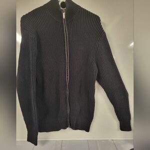 Daniel Hechter Men's Black Ribbed Full-Zip Sweater